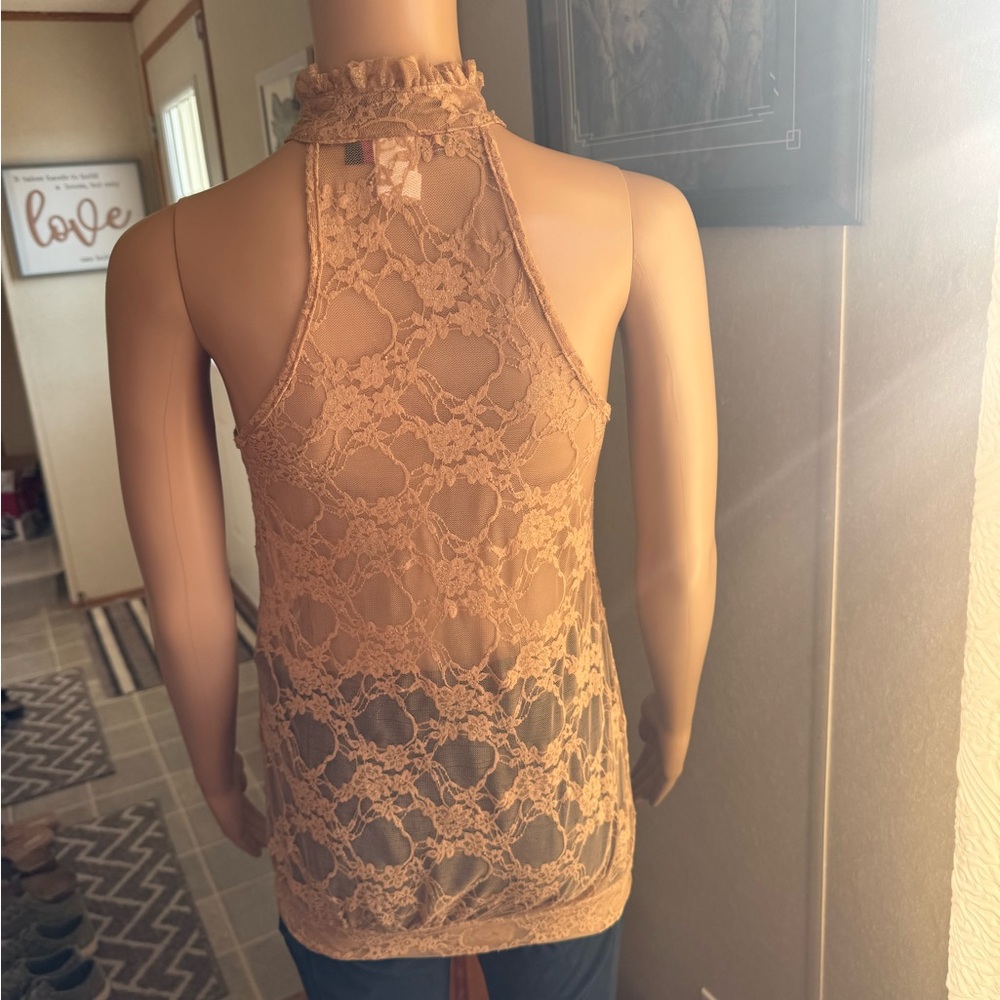 Chic Lace Ruffle Halter Top - Brown - Picture 6 of 14